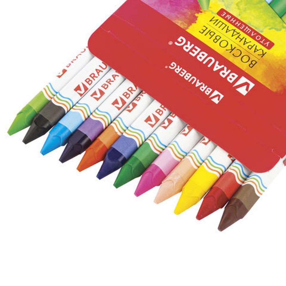 Восковые карандаши утолщенные BRAUBERG "АКАДЕМИЯ", НАБОР 12 цветов, 227287