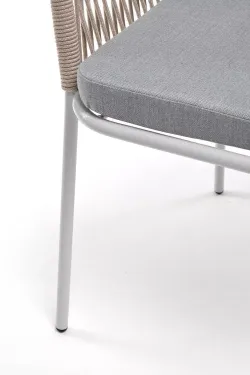 "Лион" стул плетеный из роупа, каркас из стали светло-серый (RAL7035) муар, роуп бежевый круглый, ткань светло-серая