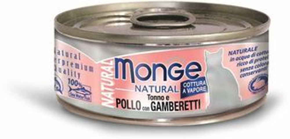 Monge Cat Natural Консервы для кошек с тунцом, курицей и креветками, 80г