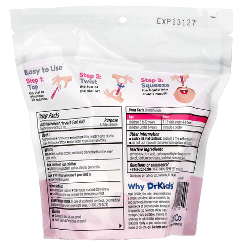 DrKids, средство от аллергии, для детей от 6 до 12 лет, ягодное ассорти, 24 одноразовых флакона по 5 мл (0,17 жидк. унции)