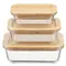 Набор стеклянных прямоугольных контейнеров с бамбуковыми крышками, 3 шт.