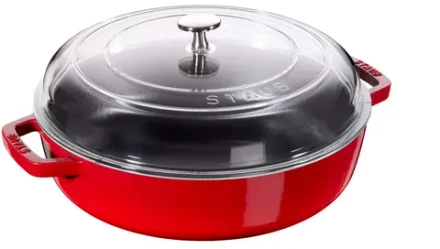 STAUB Сковорода чугунная 28см 3,7л с красной крышкой (2 сорт)