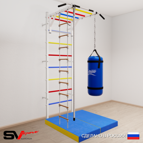 Шведская стенка Sv Sport усиленная 6346 (Турник рукоход/Канат/Лестница/Цепь/Мешок 22кг/Мат 1м)
