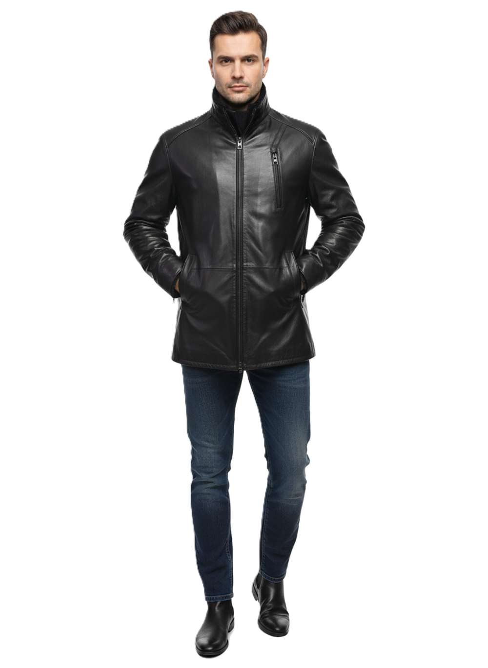 KHIMEONE Мужская кожаная куртка на меху (натуральная кожа/натуральный мех)