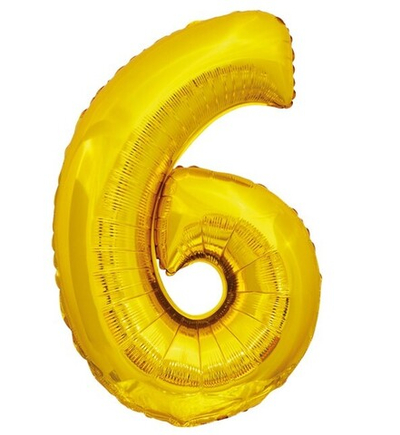 Шар фольга Цифра 6 Золото Gold ЭКО 86см с гелием