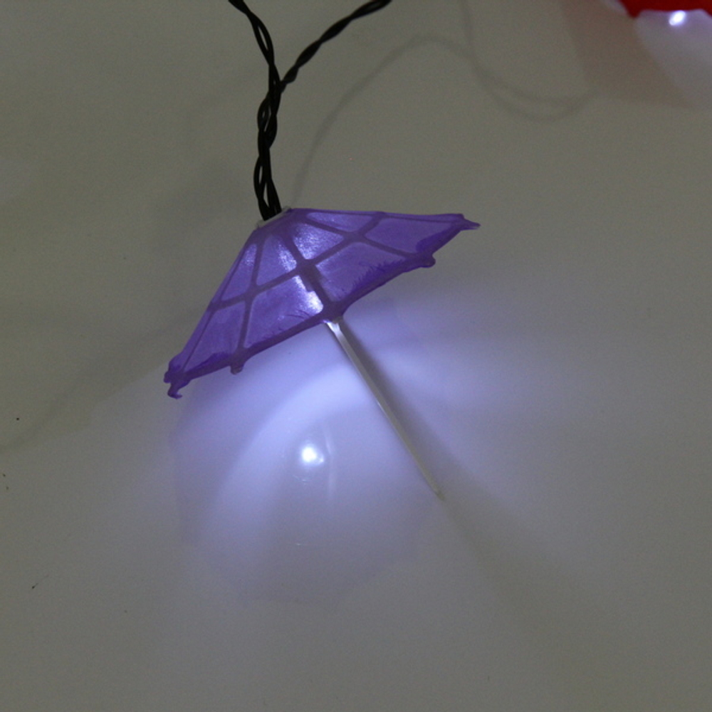 Гирлянда для улицы «Яркий зонтик» 3.8 м 10 ламп LED (8*7 см) чёрн.пров, 2 реж.,IP-54, Белый (солнечная батарея)