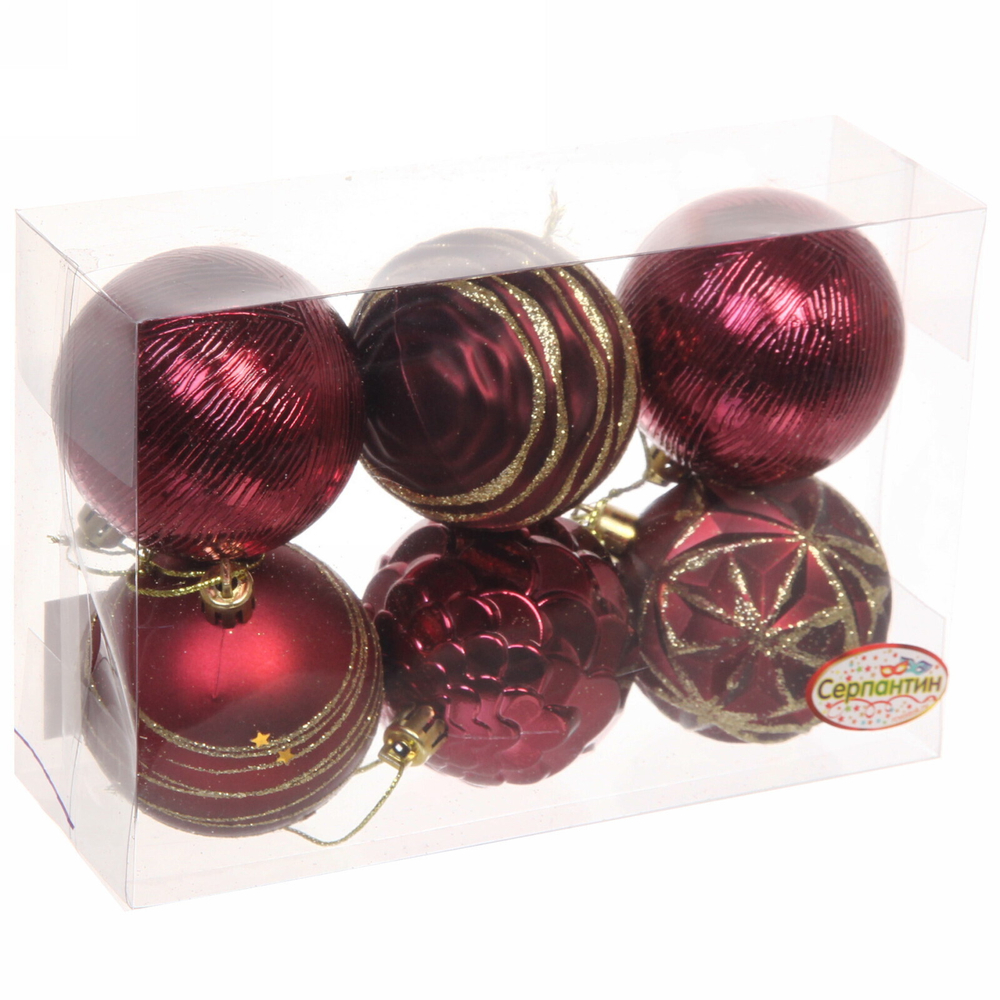 Новогодние шары 6 см (набор 6 шт) «Волшебный вечер», Рубин