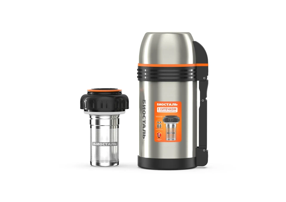 Термос универсальный с ручкой, Biostal, 1,2л, титан