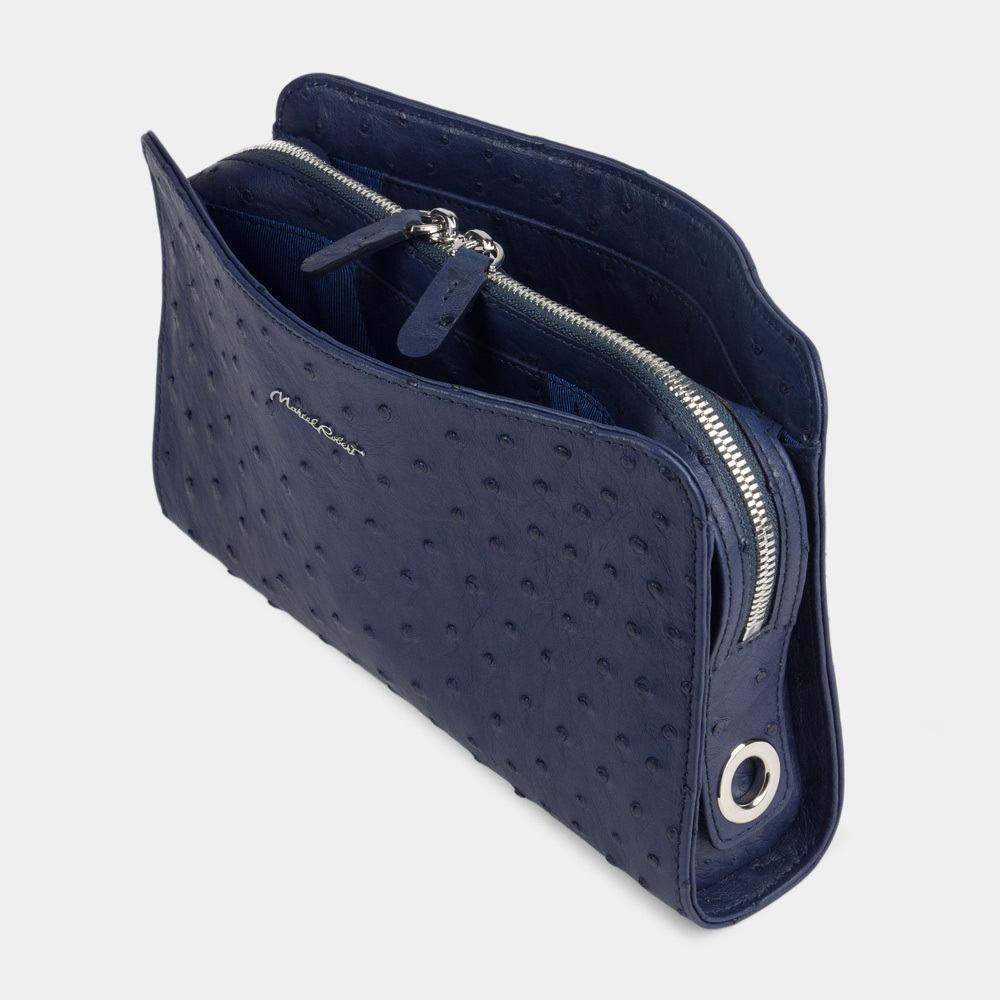 Сумка Emilie из кожи страуса, синего цвета