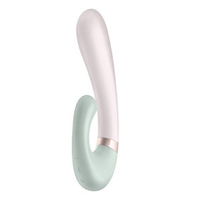 Зелёно-розовый вибратор-кролик 20см с функцией нагрева Satisfyer Heat Wave