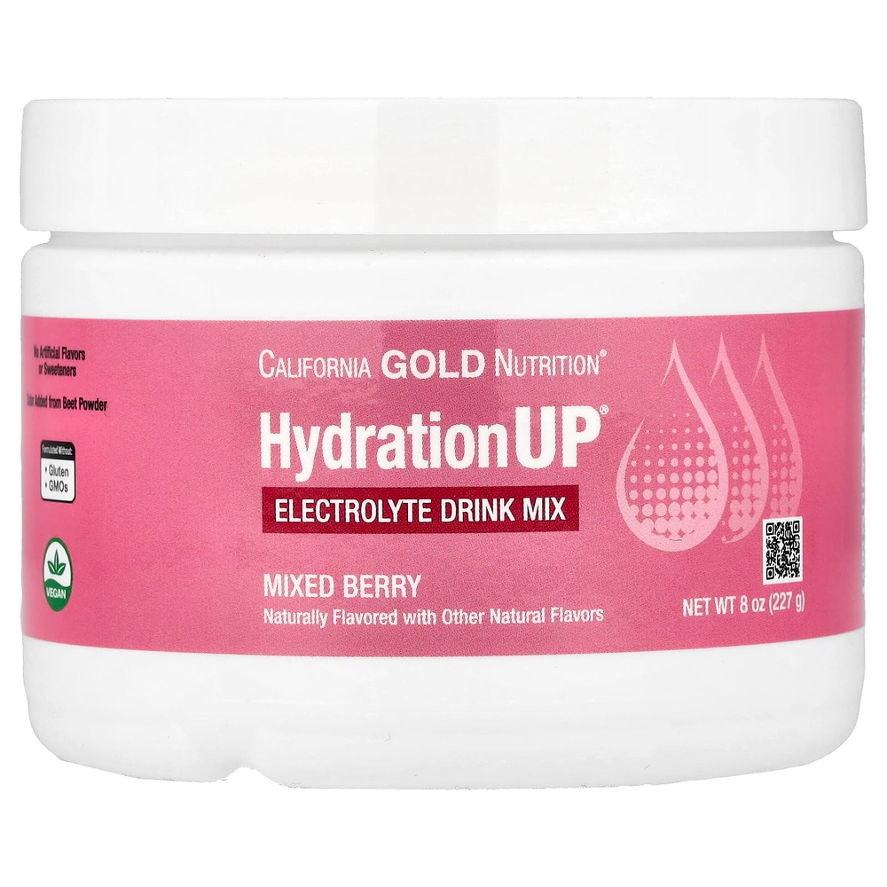 California Gold Nutrition, HydrationUP®, смесь для приготовления электролитического напитка с кальцием, калием, витамином C и витамином E, со вкусом ягодного ассорти, 227 г (8 унций)