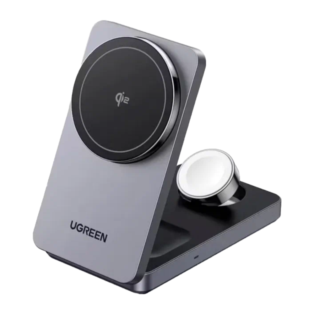 Складная зарядная станция MagSafe Ugreen для iPhone, Apple Watch и AirPods (Qi2) (W707) Беспроводная зарядка: Qi 15 Вт, Qi 5 Вт, магнитное крепление для быстрой зарядки Apple Watch (Qi 5 Вт). Проводная зарядка: нет. Сертификации MFi и Qi2. Есть LED-индика