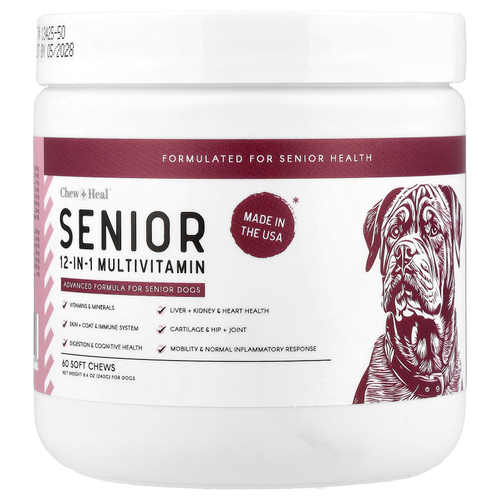 Chew + Heal, мультивитамины 12-в-1 для собак, 60 жевательных таблеток, 240 г (8,4 унции)