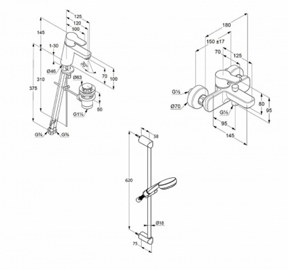Комплект для ванны и душа Kludi Pure&Easy 3in1, хром (376850565)