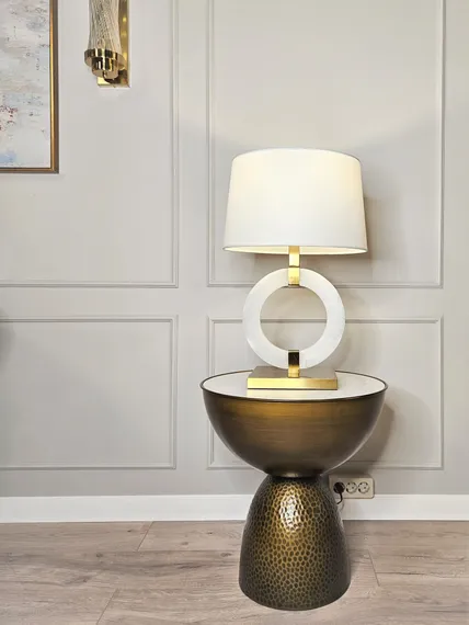 Журнальный столик Drum, Ø51х50 см, белая керамика, латунь