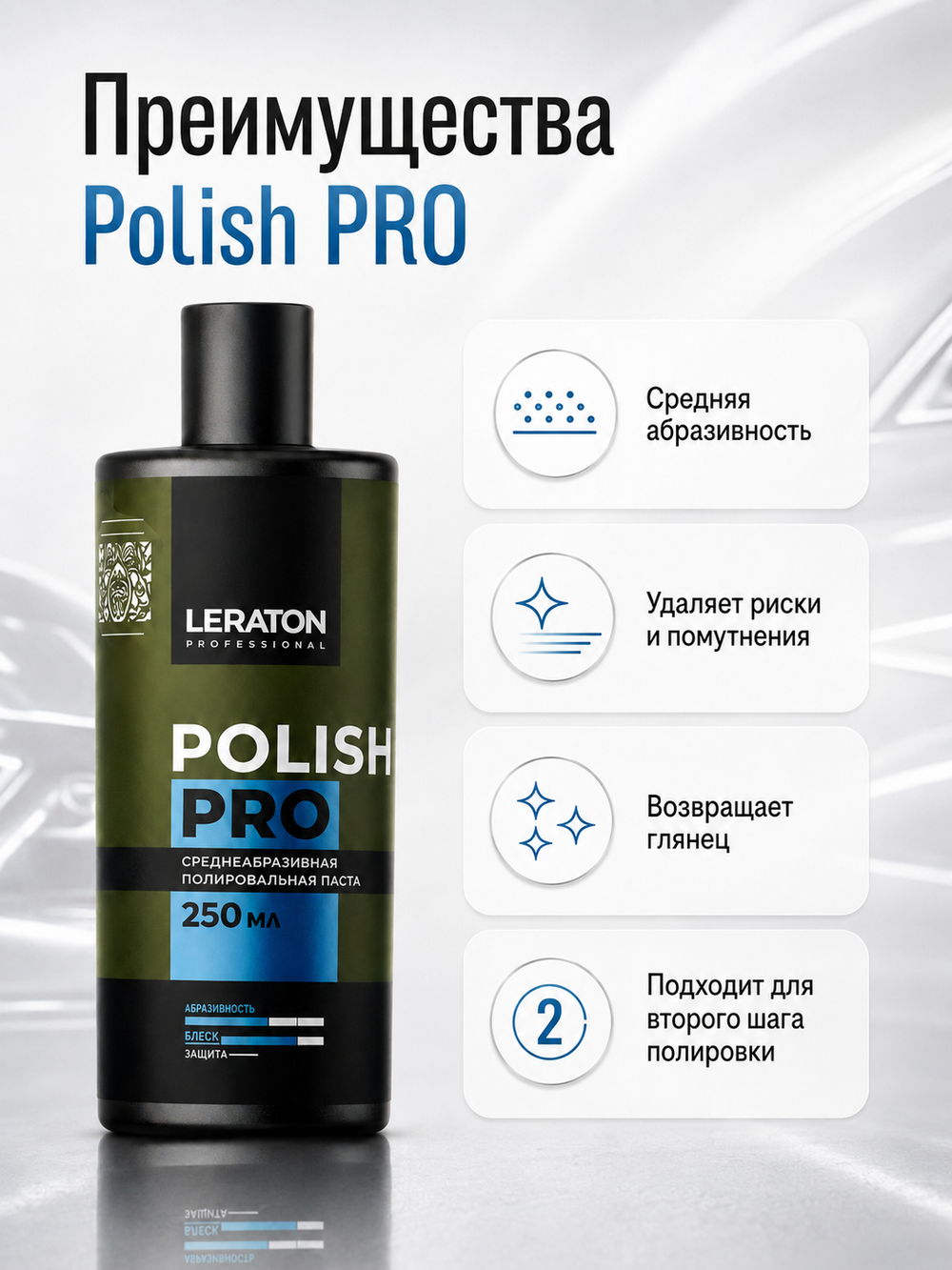 LERATON PROFESSIONAL Среднеабразивная полировальная паста Polish PRO 250 мл