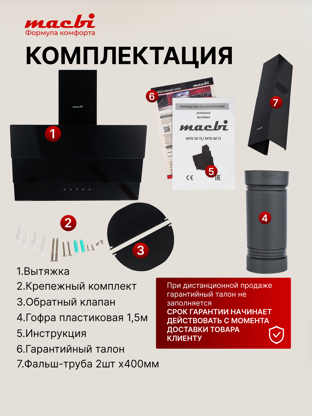 Кухонная вытяжка MACBI MTG60TL 1100 м3/ч Черное стекло 3 каскад
