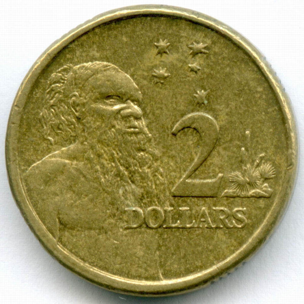 2 доллара 2008 год. Австралия. Абориген. Елизавета II. Тип 3. Бронза, диаметр 20.5 мм. XF