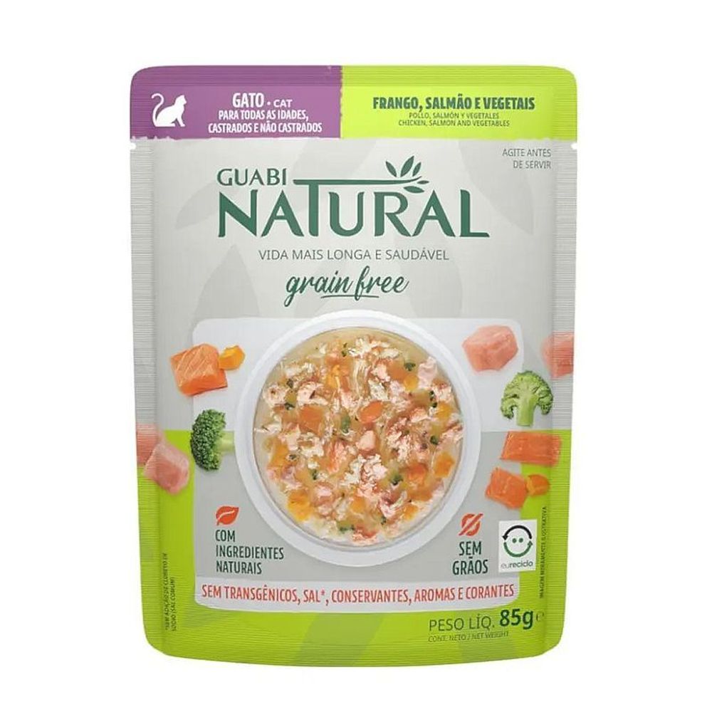 Guabi Natural Cat GRAIN FREE пауч беззерновой для взрослых кошек курица, лосось и овощи 85 г
