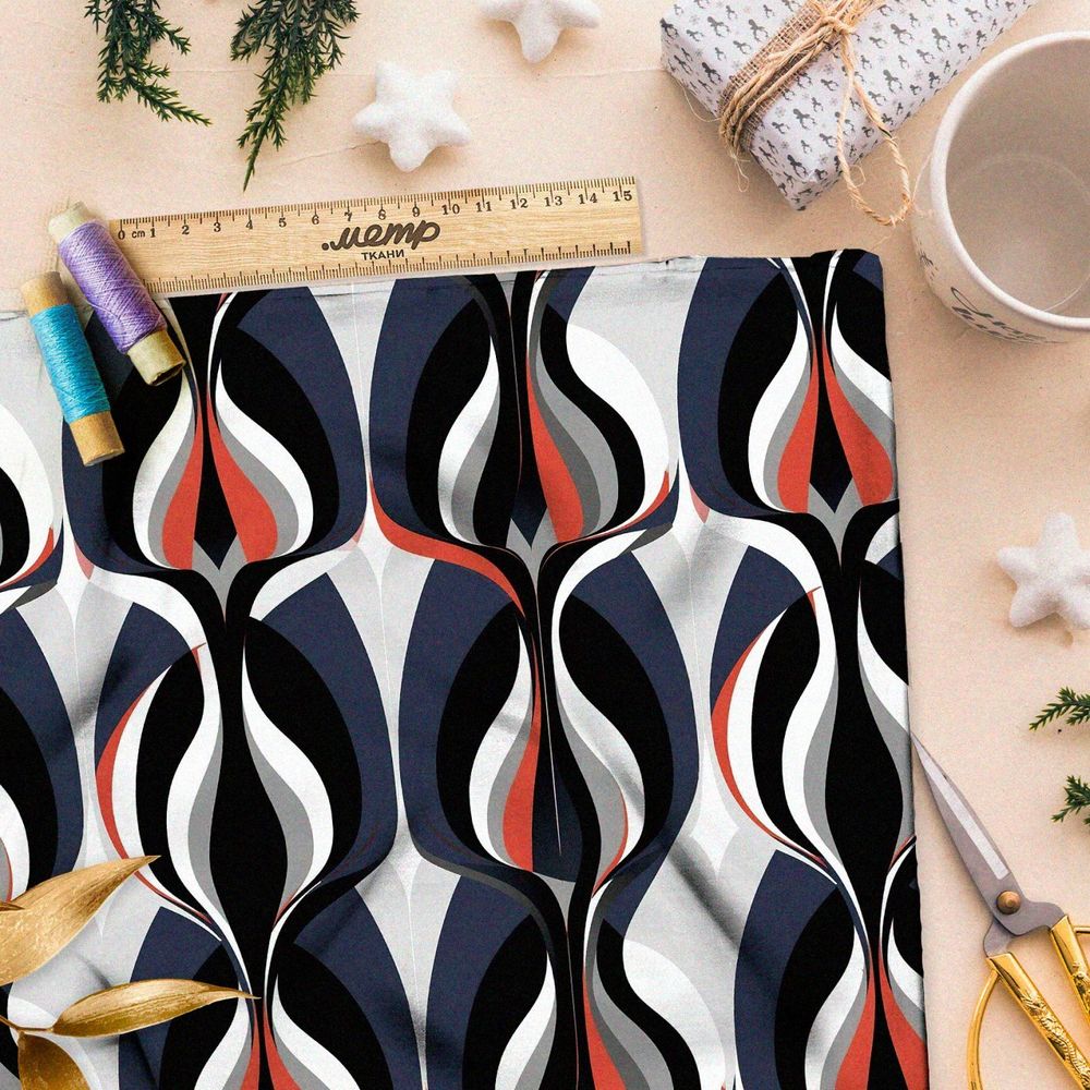 Ткань премиум габардин ретро орнамент