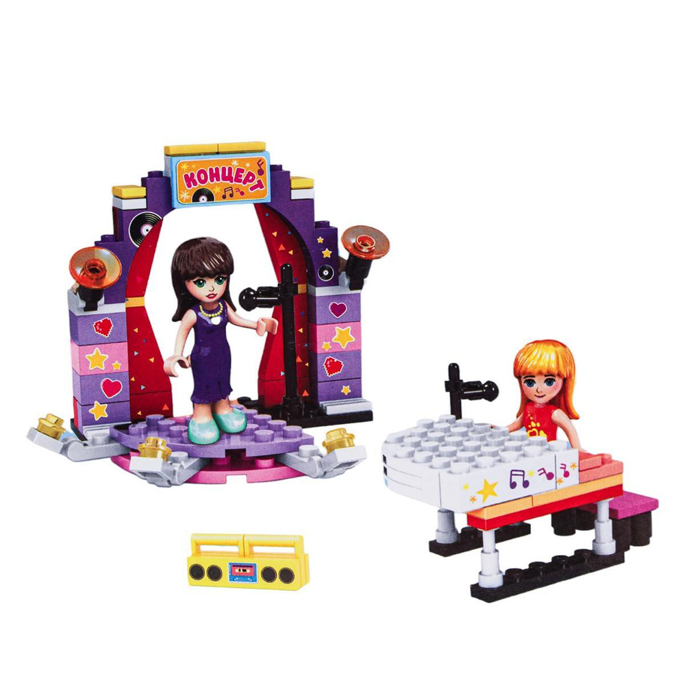 Конструктор пластмассовый 108эл. Подружки "Концерт" в коробка 2149-AA (Город мастеров)