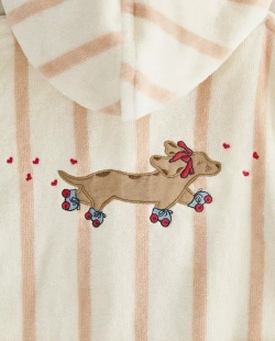 ZARA HOME ДЕТСКИЙ БАННЫЙ ХАЛАТ В ПОЛОСКУ С ВЫШИВКОЙ, РОЗОВЫЙ