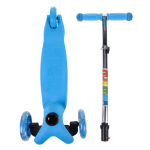 Самокат трехколесный, колеса PVC со светом 110мм, голубой, размер 52х10,5см, ручка металл.съемная