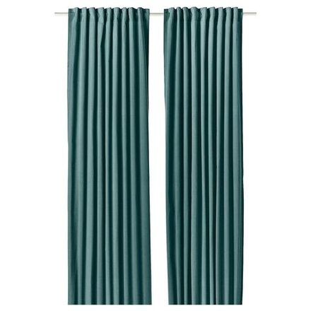 IKEA SANELA  (ИКЕА САНЕЛА)  -  Штора, 2 шт, на ленте/темно-серый/бирюзовый, 140x300 см