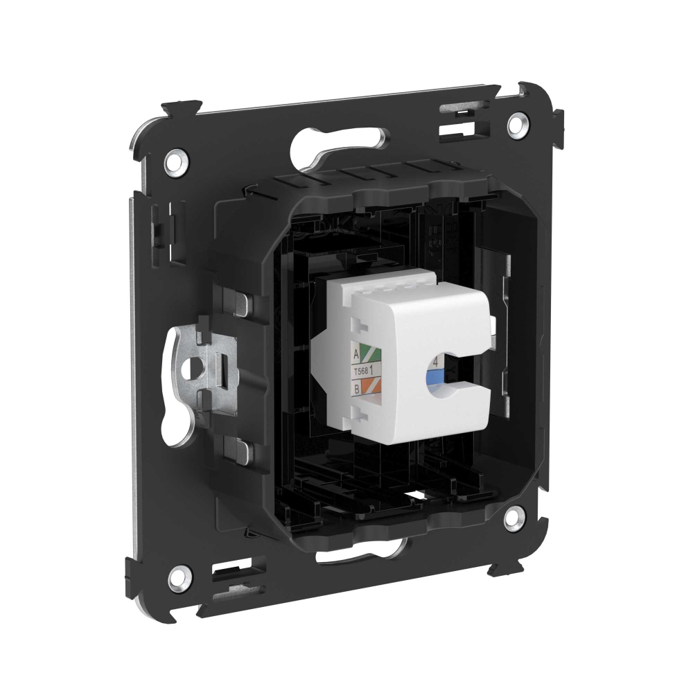 Компьютерная розетка RJ-45 без шторки в стену, кат.5е одинарная, "Avanti", "Черный квадрат"