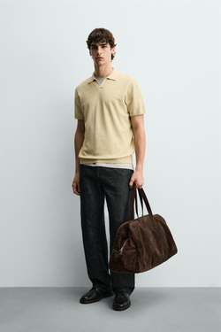 ZARA ПОЛО ИЗ РЕЛЬЕФНОГО ТРИКОТАЖА, ПАСТЕЛЬНО-ЖЕЛТЫЙ