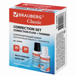 Корректирующий набор BRAUBERG КОРРЕКТИРУЮЩАЯ ЖИДКОСТЬ + РАЗБАВИТЕЛЬ 20+20 мл (10 штук в упаковке)