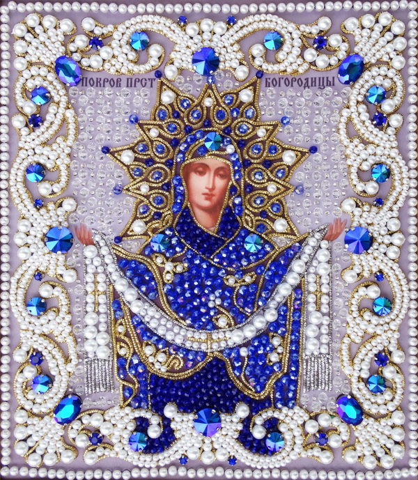 ЖС-10-ЗС Набор для вышивания хрустальными камнями Покров Прсв Богородицы (синий)