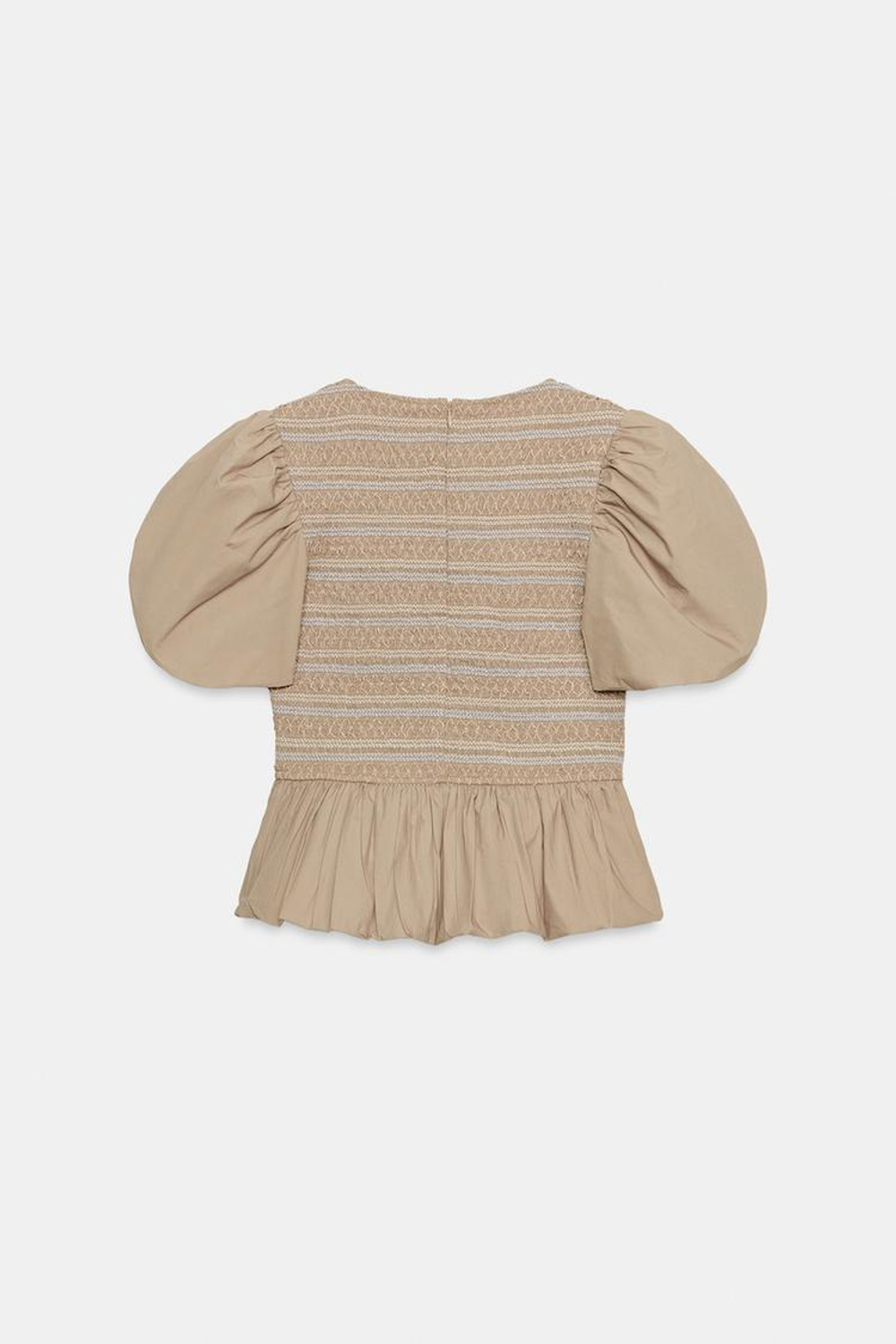 ZARA ТОП-БАЛЛОН С ВЫШИВКОЙ И ЖАТЫМ ЭФФЕКТОМ, ТЕМНО-БЕЖЕВЫЙ