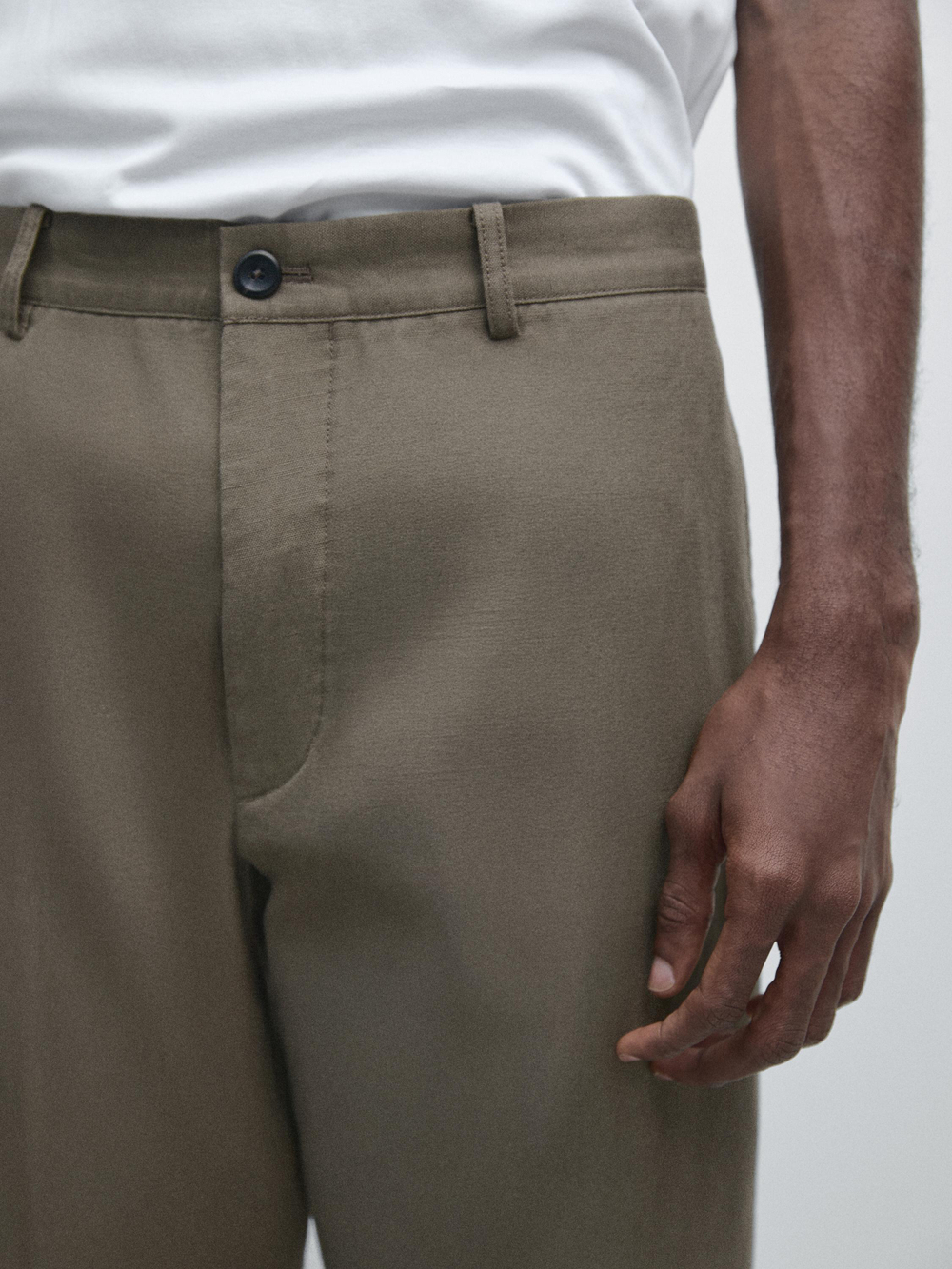 Massimo Dutti Зауженные брюки из хлопка и льна, кротово-коричневый