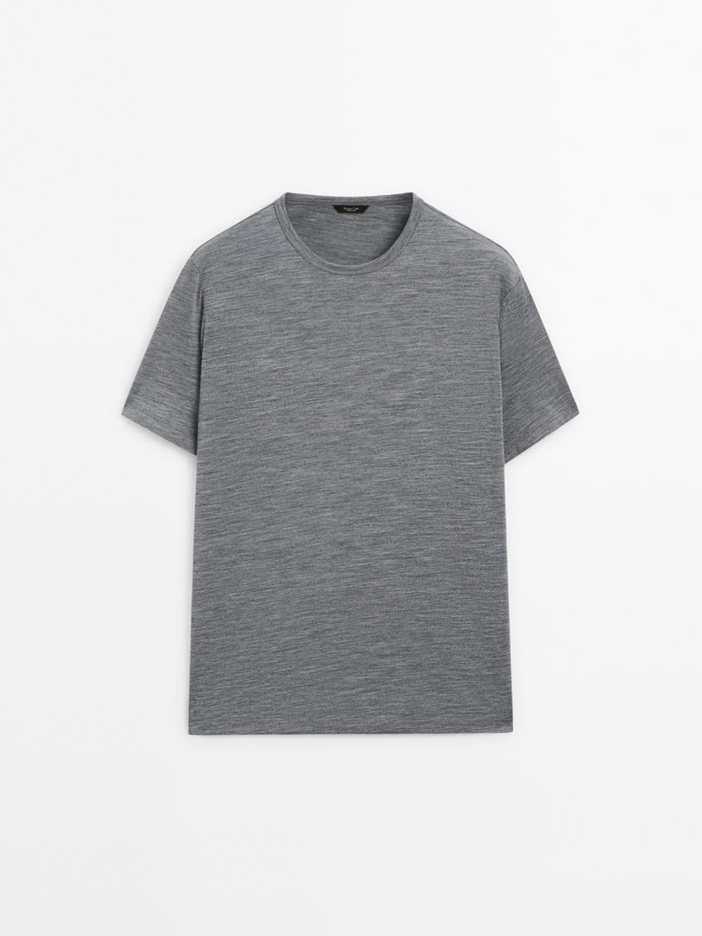 Massimo Dutti Футболка из смесовой шерсти, серый меланж