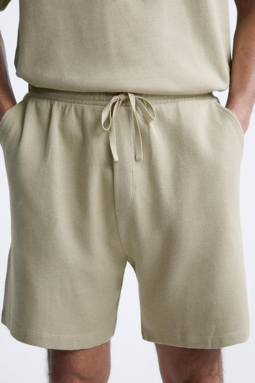 ZARA ШОРТЫ SOFT В РУБЧИК, СВЕТЛО-ПЕСОЧНЫЙ