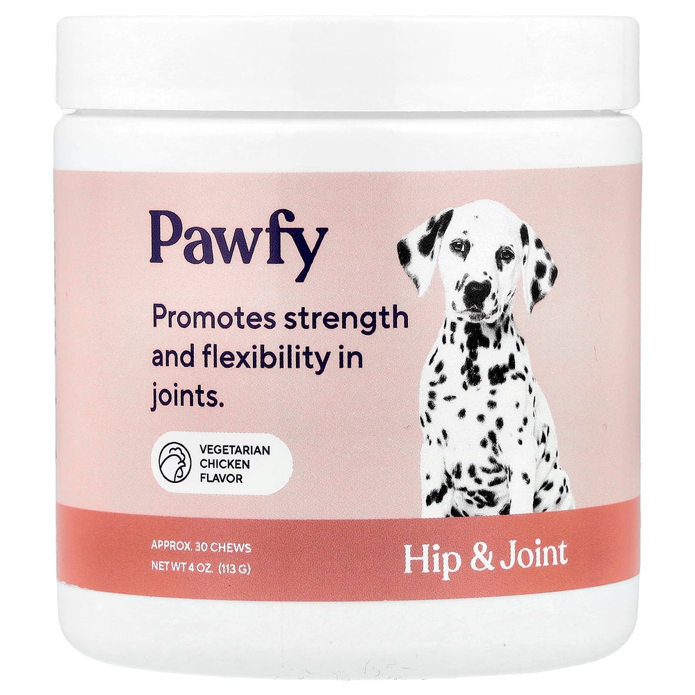 Pawfy, Hip & Joint, от 6 месяцев, вегетарианская курица, 30 жевательных таблеток, 113 г (4 унции)