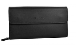 Мужской клатч чёрный из кожи на двух кнопках PRADA (копия) 5211-2BL