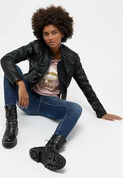 Куртка кожаная женская MUSTANG women's straight biker jacket with det. jersey hood