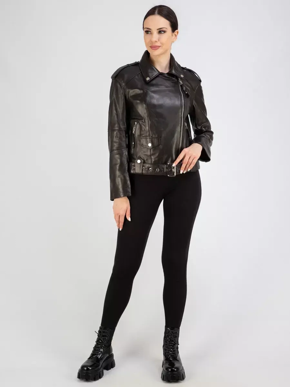 Куртка весенняя укороченная натуральная кожа на молнии