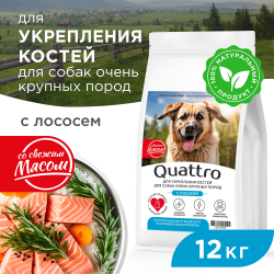 Корм сухой для взрослых собак очень крупных пород, премиум полнорационный комплекс, для укрепления костей у собак, с лососем, 12 кг, QUATTRO