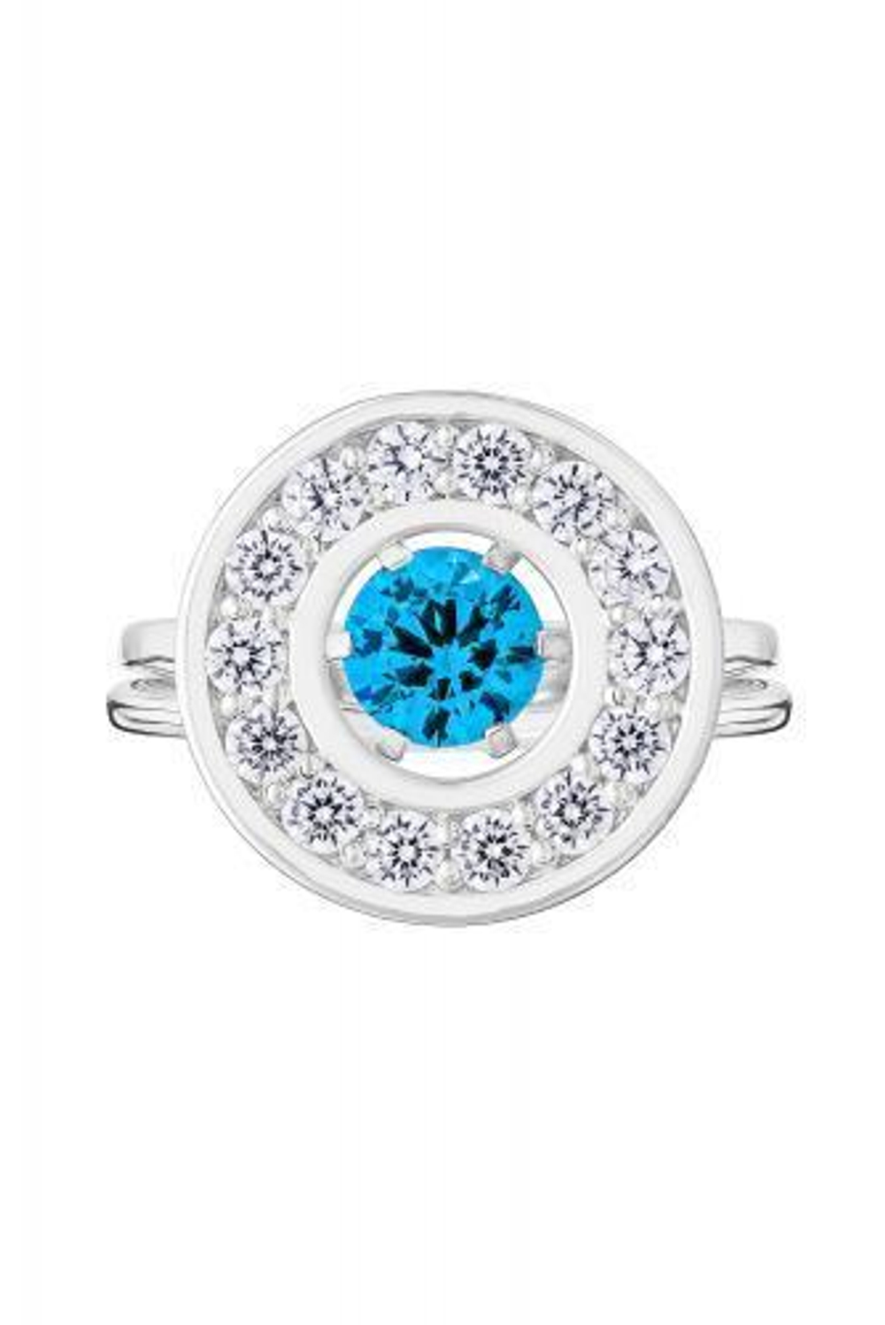 Кольцо сборное из серебра со вставками из выращенной голубой шпинели и бесцветных фианитов