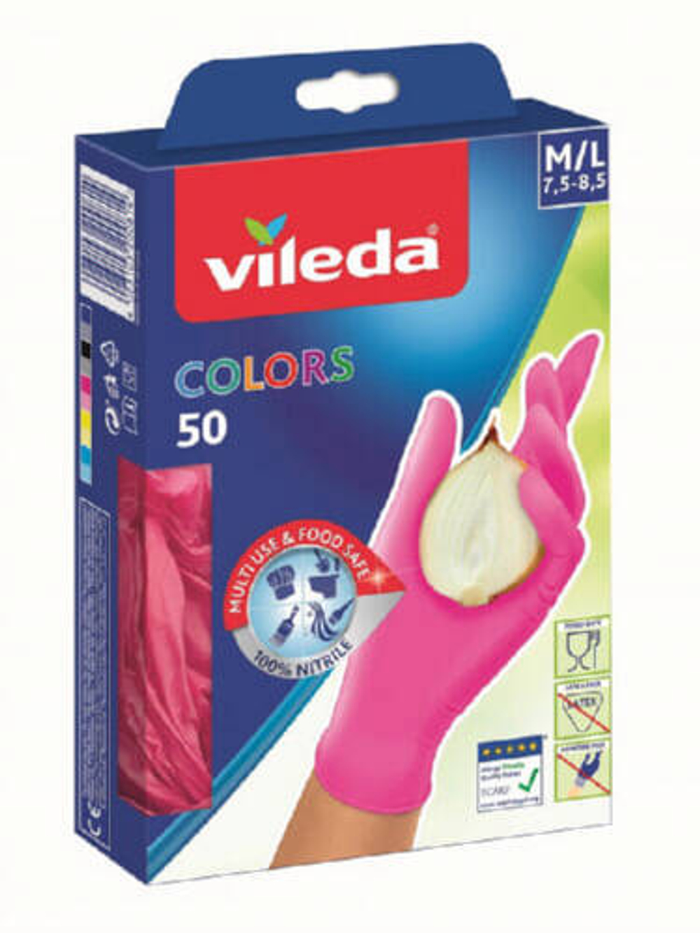Перчатки одноразовые Vileda нитриловые размер  M\L 50 штук