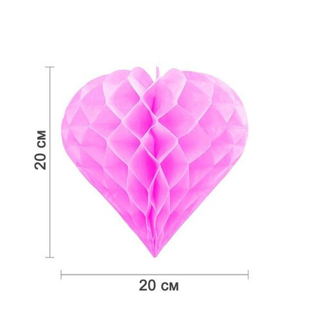Бумажное украшение, Сердце, Розовый, 20 см, 1 шт.