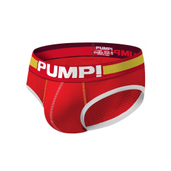 Мужские трусы брифы в сетку красные с желтой полоской PUMP! H117-8