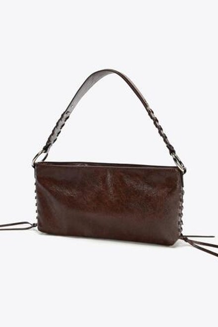 ZARA СУМКА С ПЛЕЧЕВЫМ РЕМНЕМ И МОЛНИЯМИ, ШОКОЛАДНЫЙ