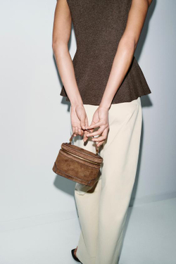 ZARA КОЖАНАЯ СУМКА-КЕЙС, КОРИЧНЕВЫЙ