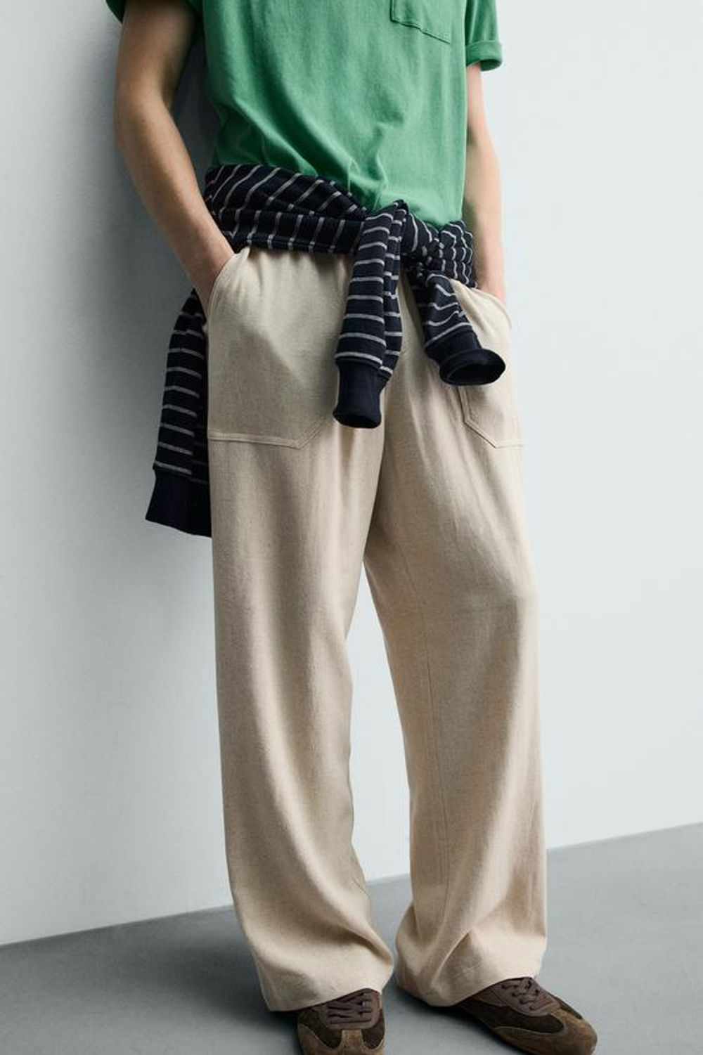 ZARA БРЮКИ RELAXED FIT В КЛЕТКУ, СВЕТЛО-БЕЖЕВЫЙ