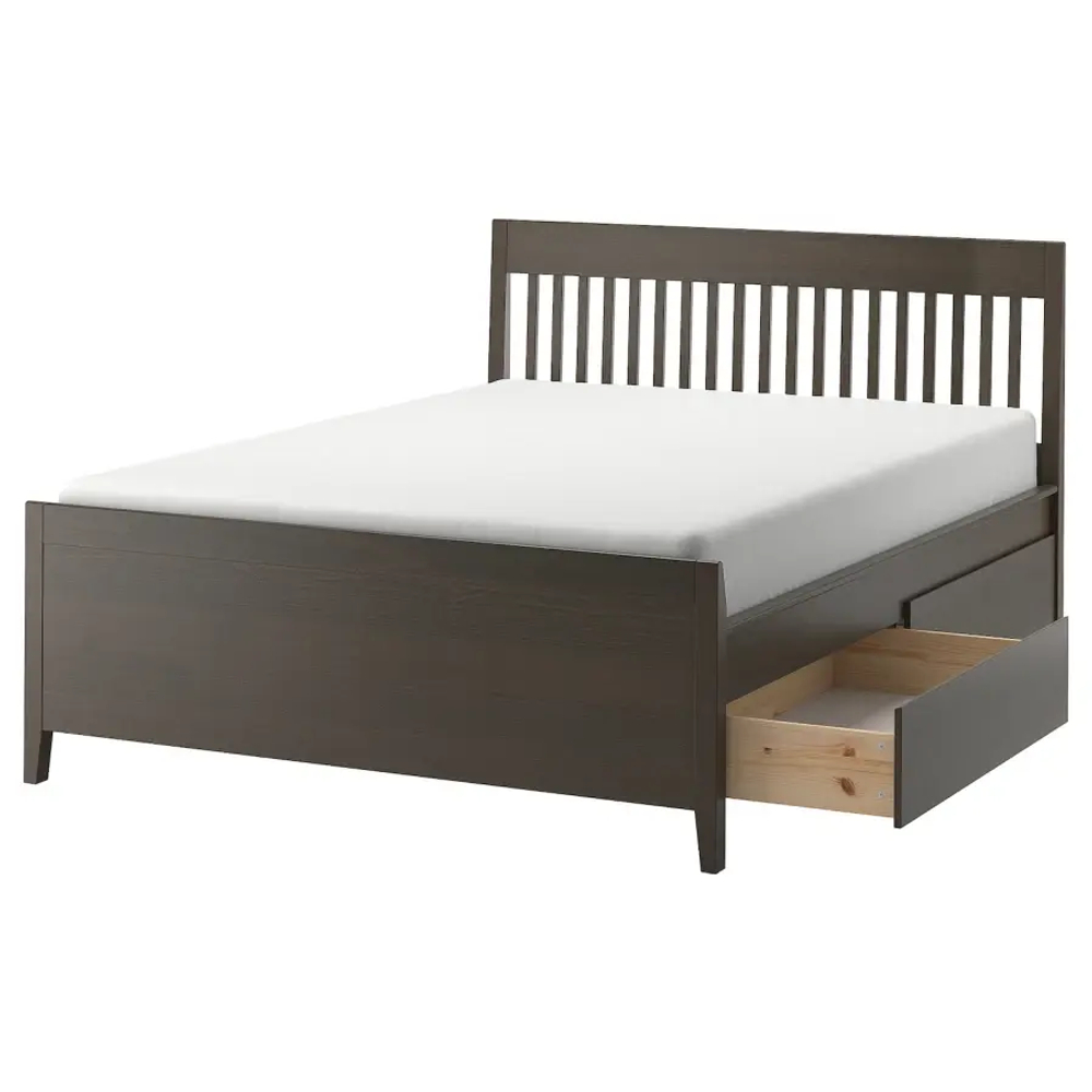 Каркас кровати с выдвижными ящиками - IKEA IDANÄS/IDANAS/LÖNSET/LONSET, 200х140 см, темно-коричневый, ИДАНЭС/ЛОНСЕТ ИКЕА