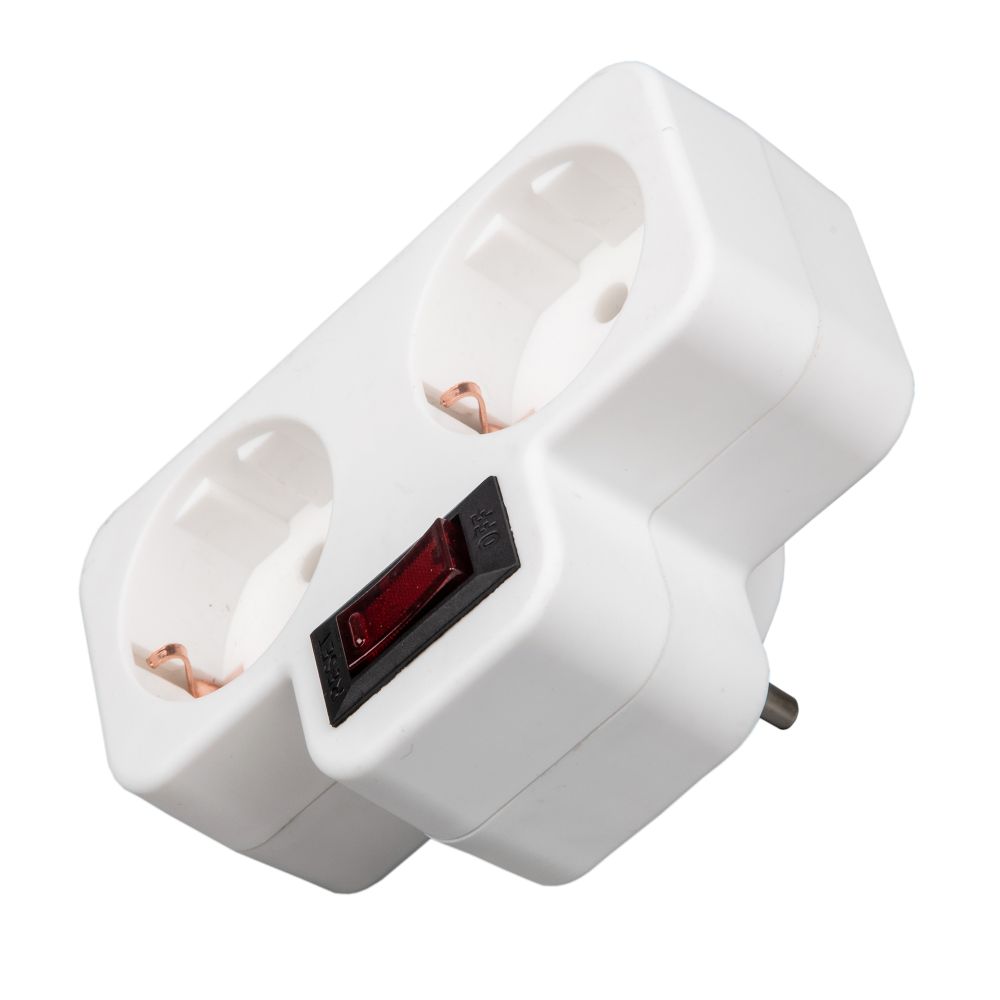 S-GES2-16PB WHITE Разветвитель сетевой с выключателем. с-з. 2 гнезда. 16А. 3500Вт. Белый. ТМ Uniel
